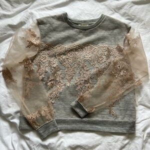 H&M Metallic Gray Knit with Lace Detail